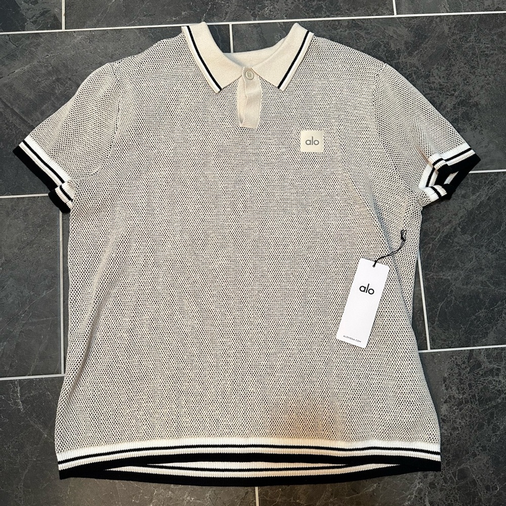 ALO Yoga Men's Black and White Polo Shirt